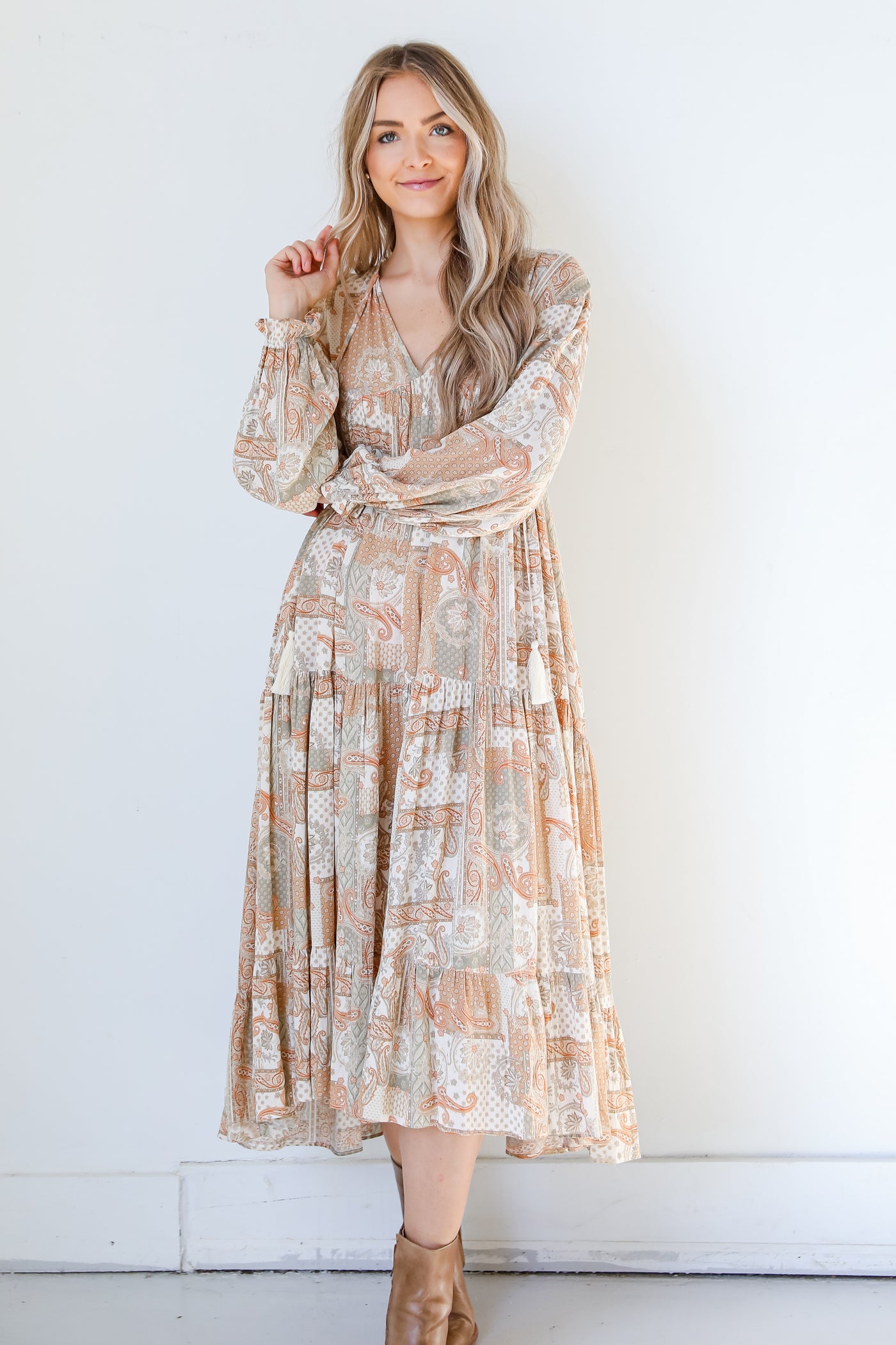Paisley Maxi Dress in rust front view