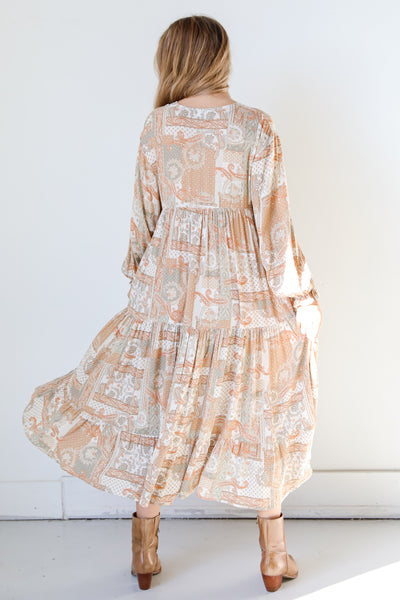 Paisley Maxi Dress in rust back view