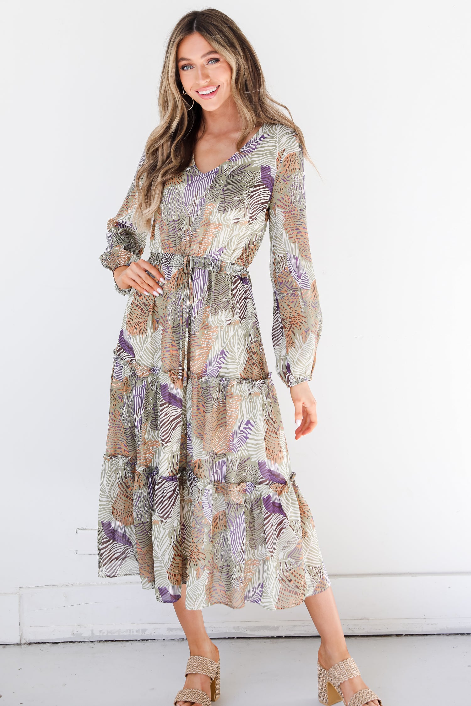 Tropical Midi Dress on dress up model