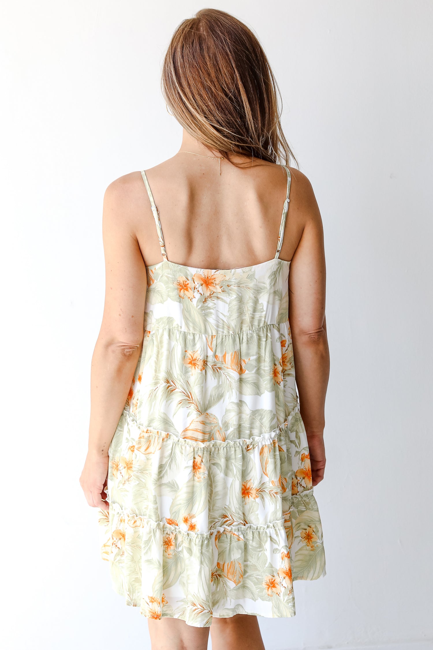 Palm Leaf Tiered Mini Dress back view