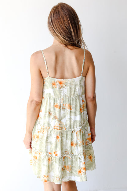 Palm Leaf Tiered Mini Dress back view