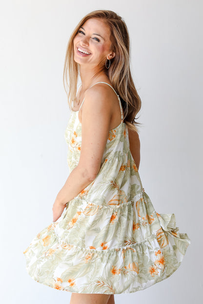 Palm Leaf Tiered Mini Dress from dress up