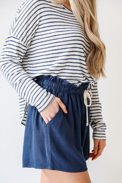 Linen Shorts in navy side view