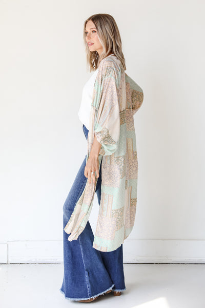 side view of a Floral Patchwork Kimono