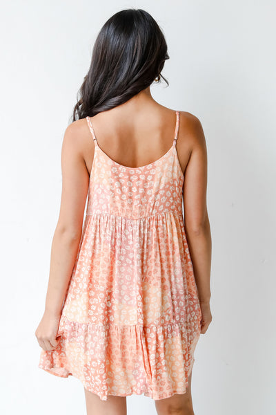 Floral Patchwork Mini Dress in coral back view