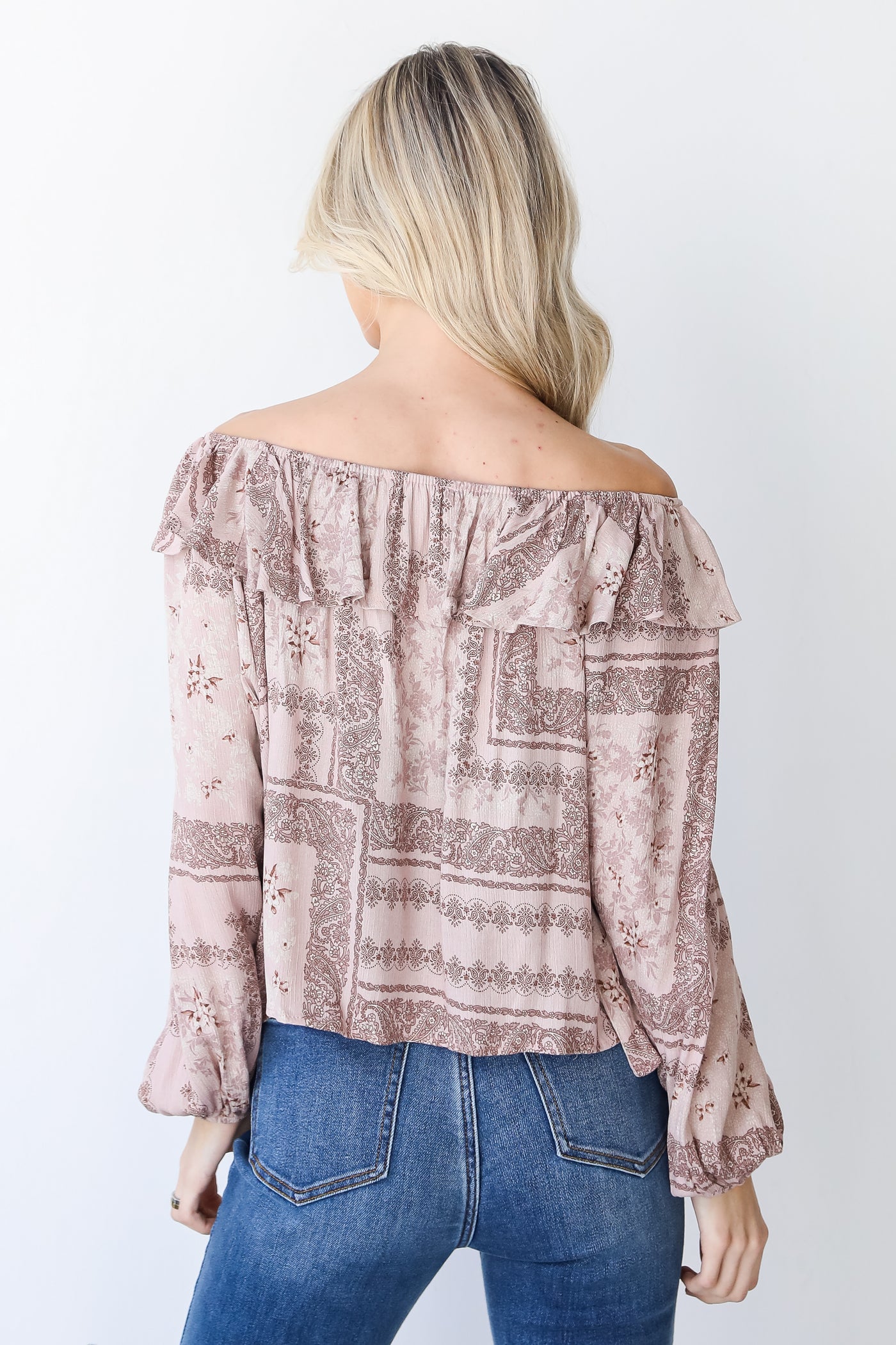 Floral Ruffle Blouse in blush back view