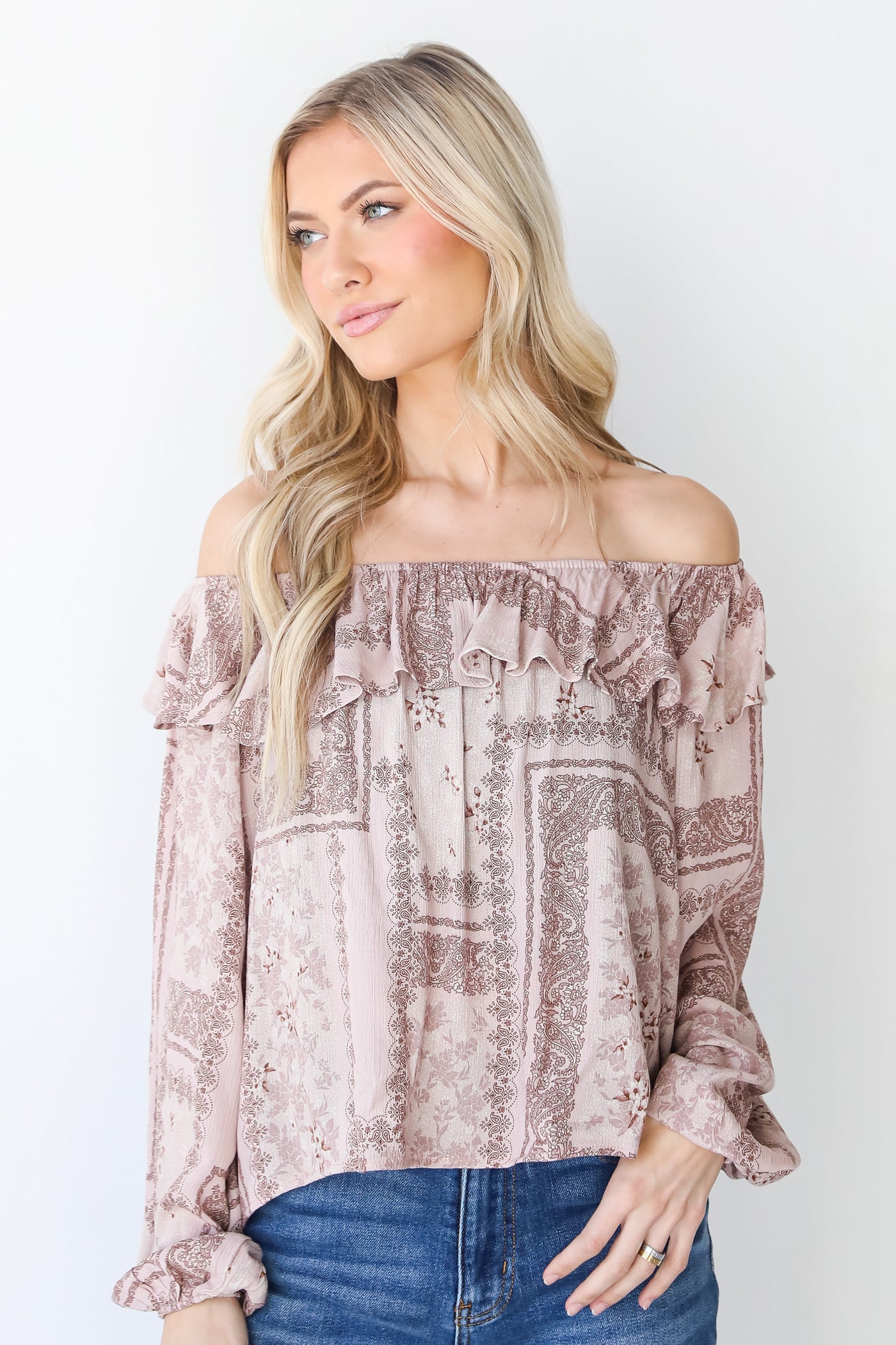 Floral Ruffle Blouse in blush front view