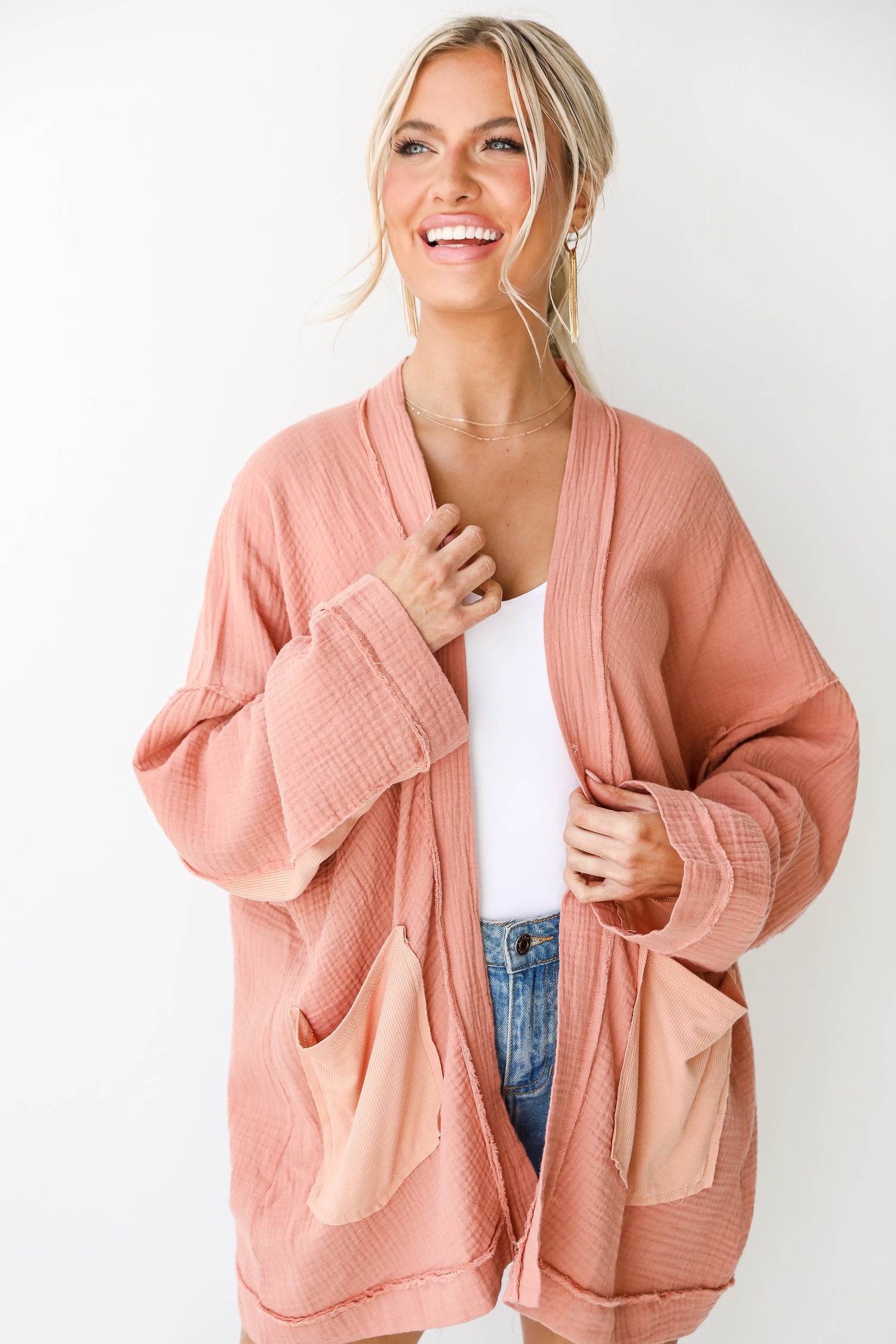 Linen Cardigan on model