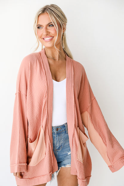 Linen Cardigan on dress up model