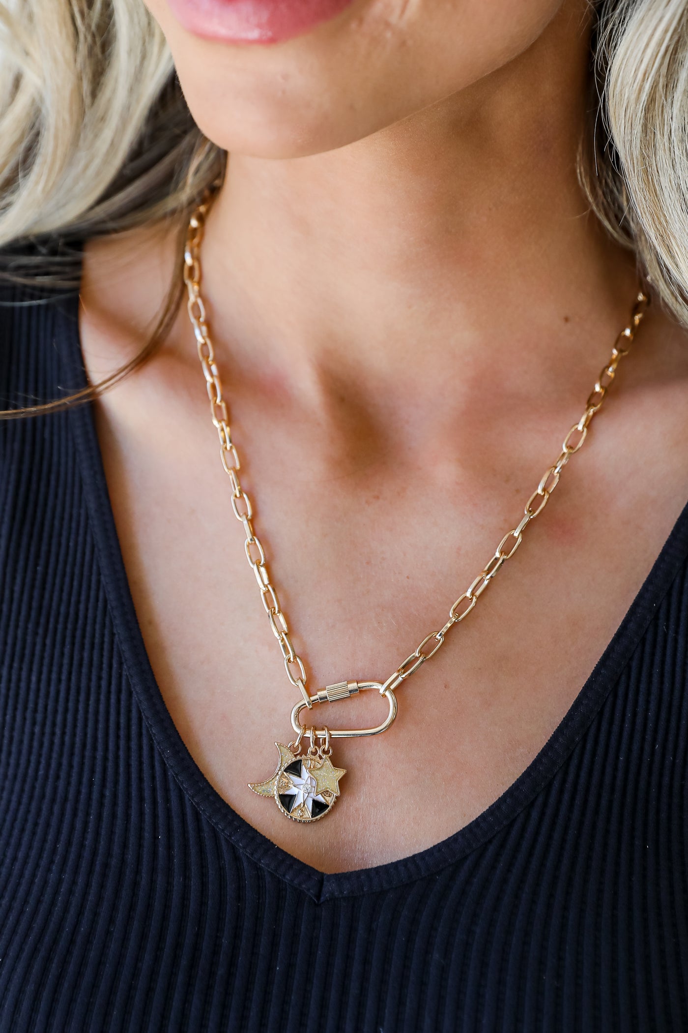 Star + Moon Gold Charm Necklace