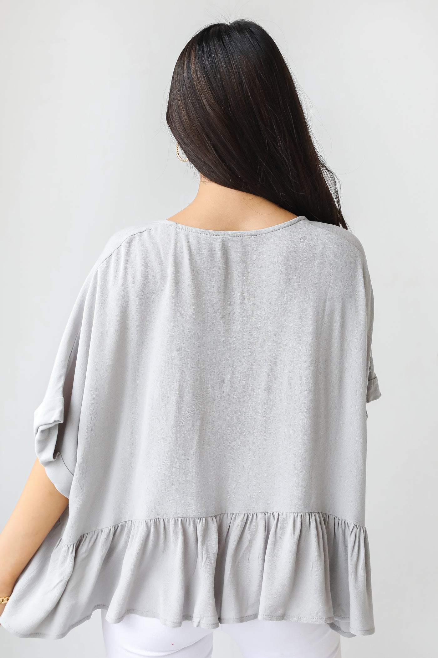 Peplum Blouse in grey back view