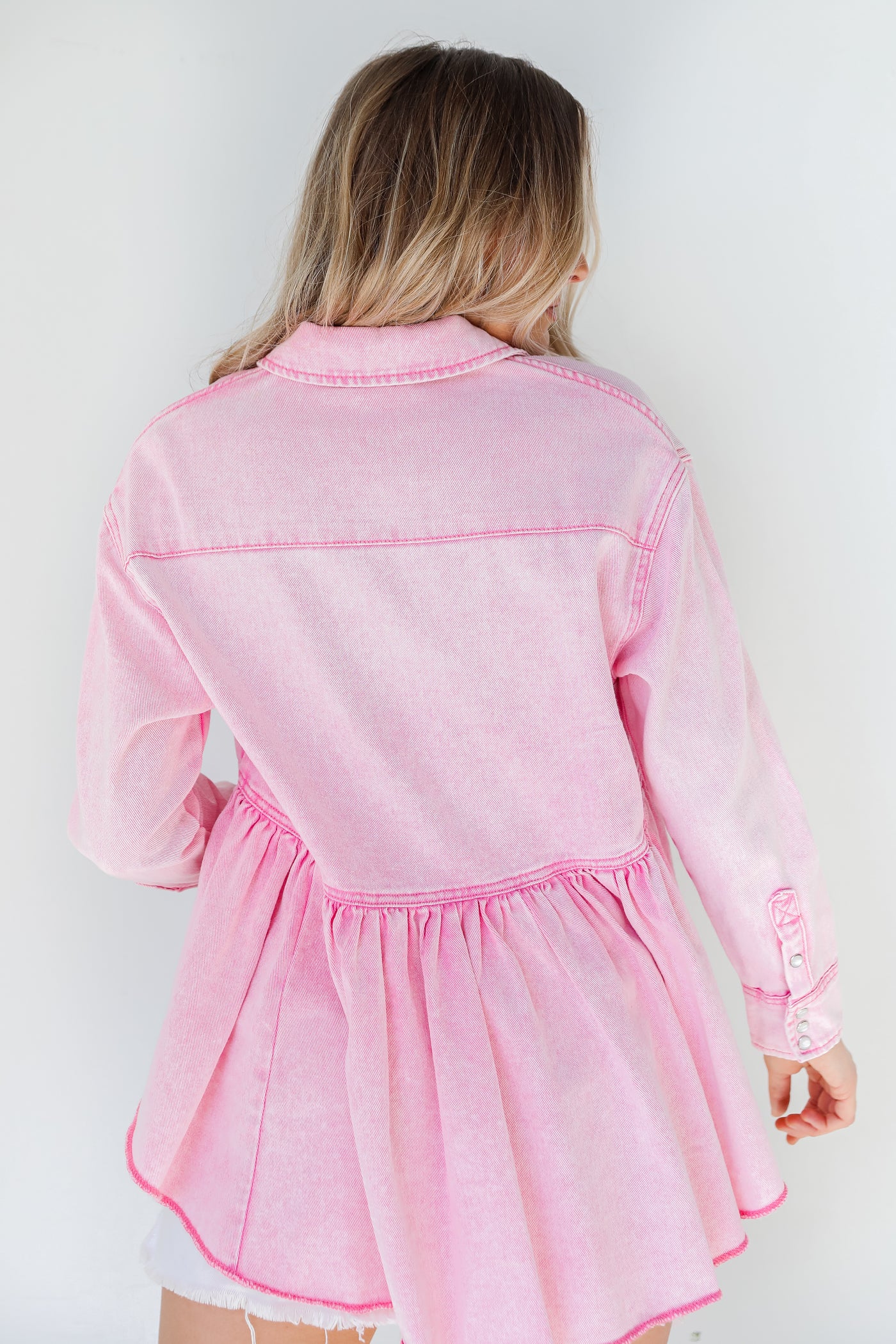 Peplum Denim Jacket in pink back view