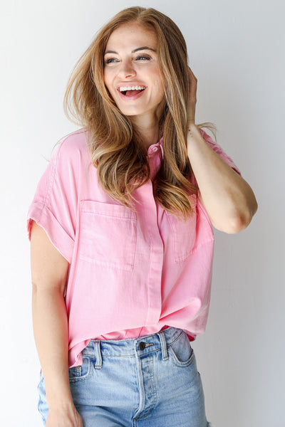 Button-Up Blouse on model