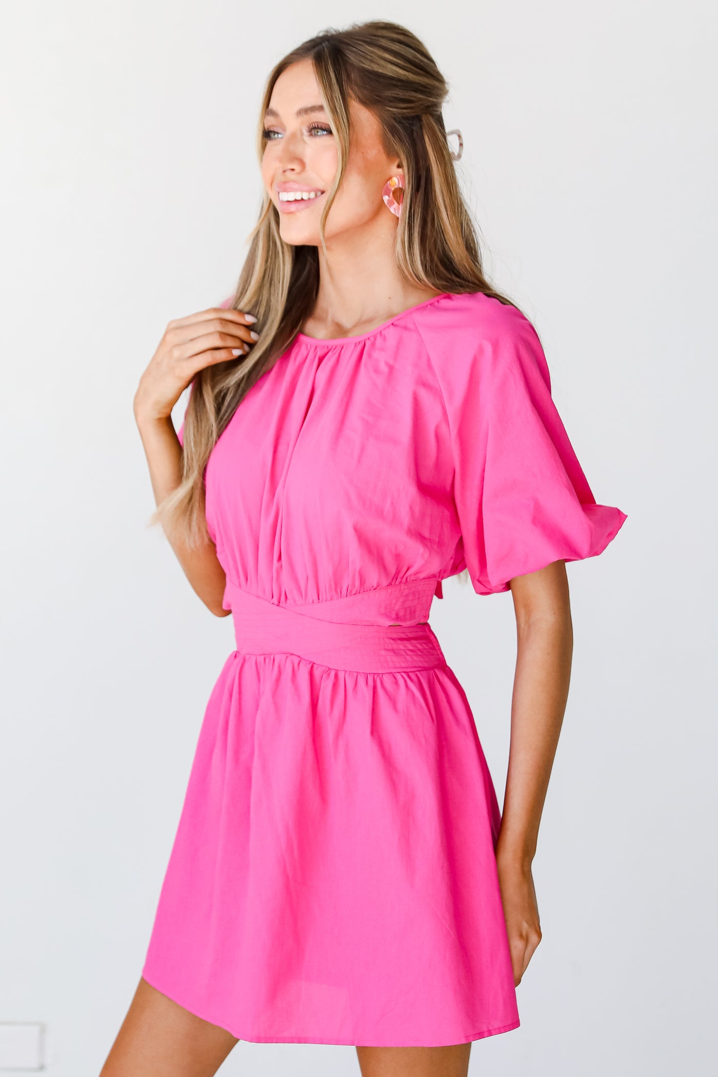 hot pink Cutout Mini Dress side view