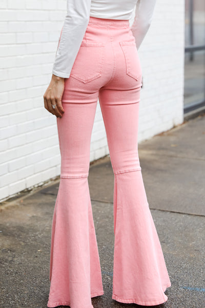 pink Rhinestone Fringe Flare Jeans back view