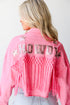 Howdy Sequin Fringe Cropped Denim Jacket back view