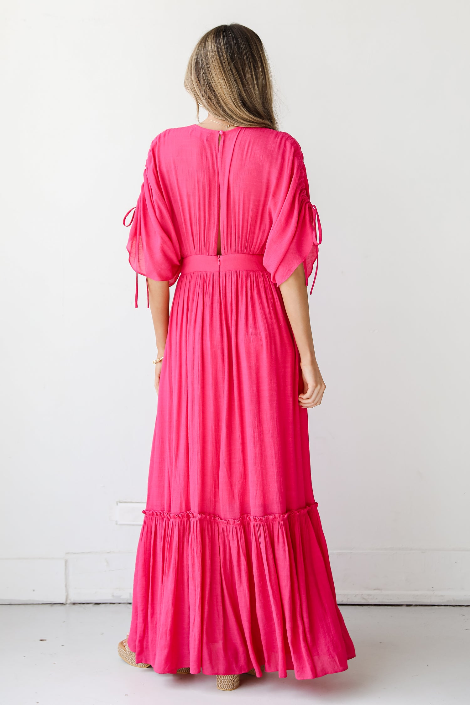 hot pink Maxi Dress back view