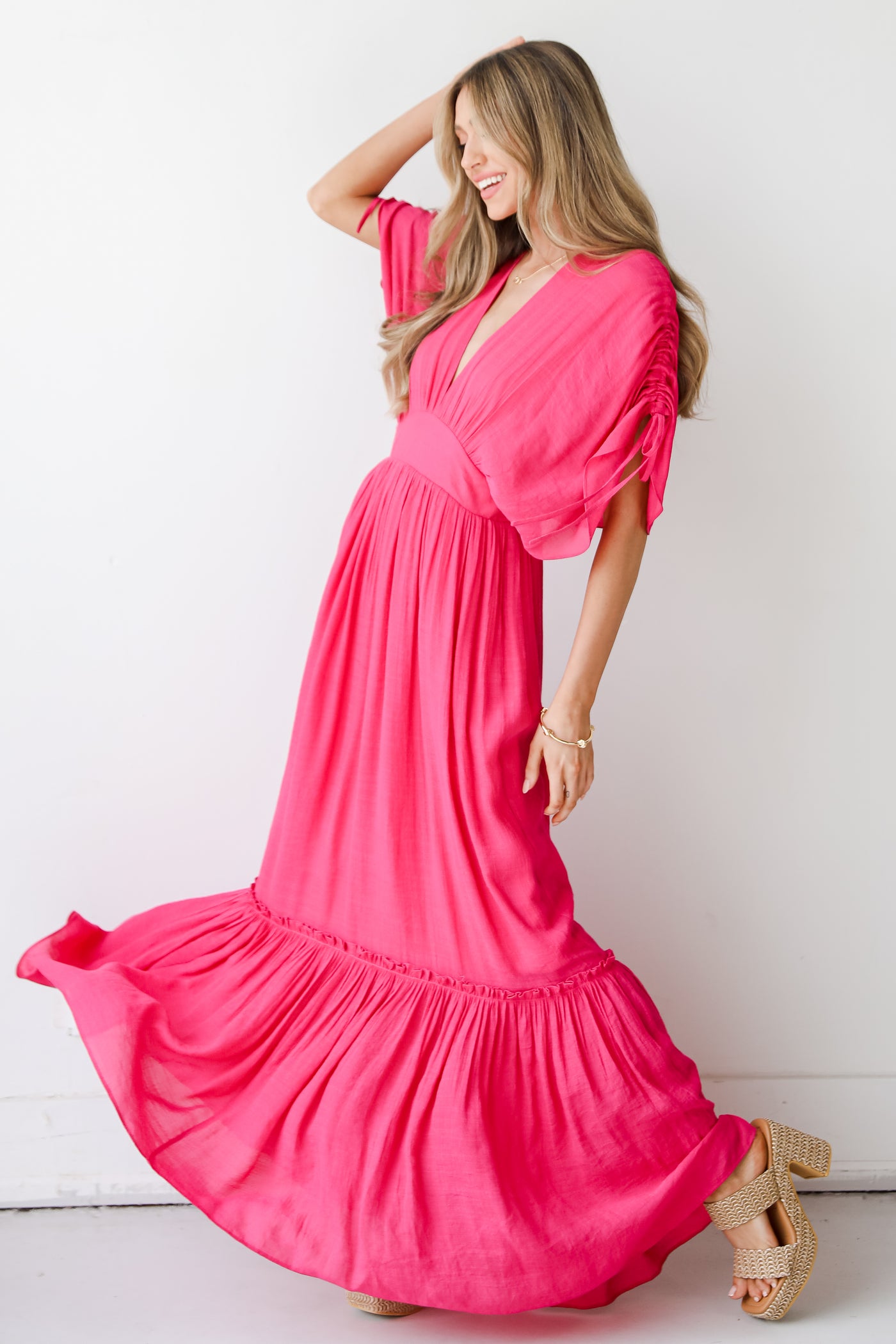 hot pink Maxi Dress on dress up model