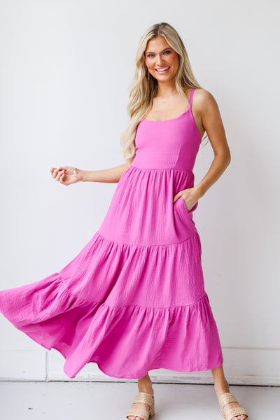 Linen Tiered Maxi Dress front view