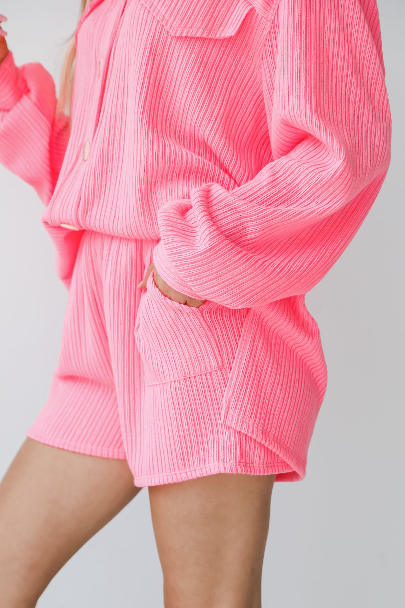hot pink Ribbed Knit Shorts side view