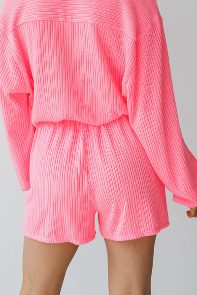 hot pink Ribbed Knit Shorts back view