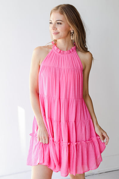Tiered Mini Dress in hot pink