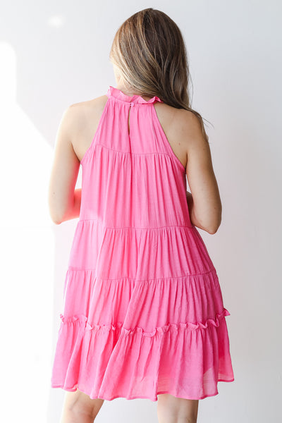 Tiered Mini Dress in hot pink back view