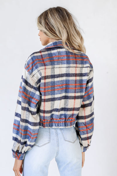 Cropped Shacket in blue back view
