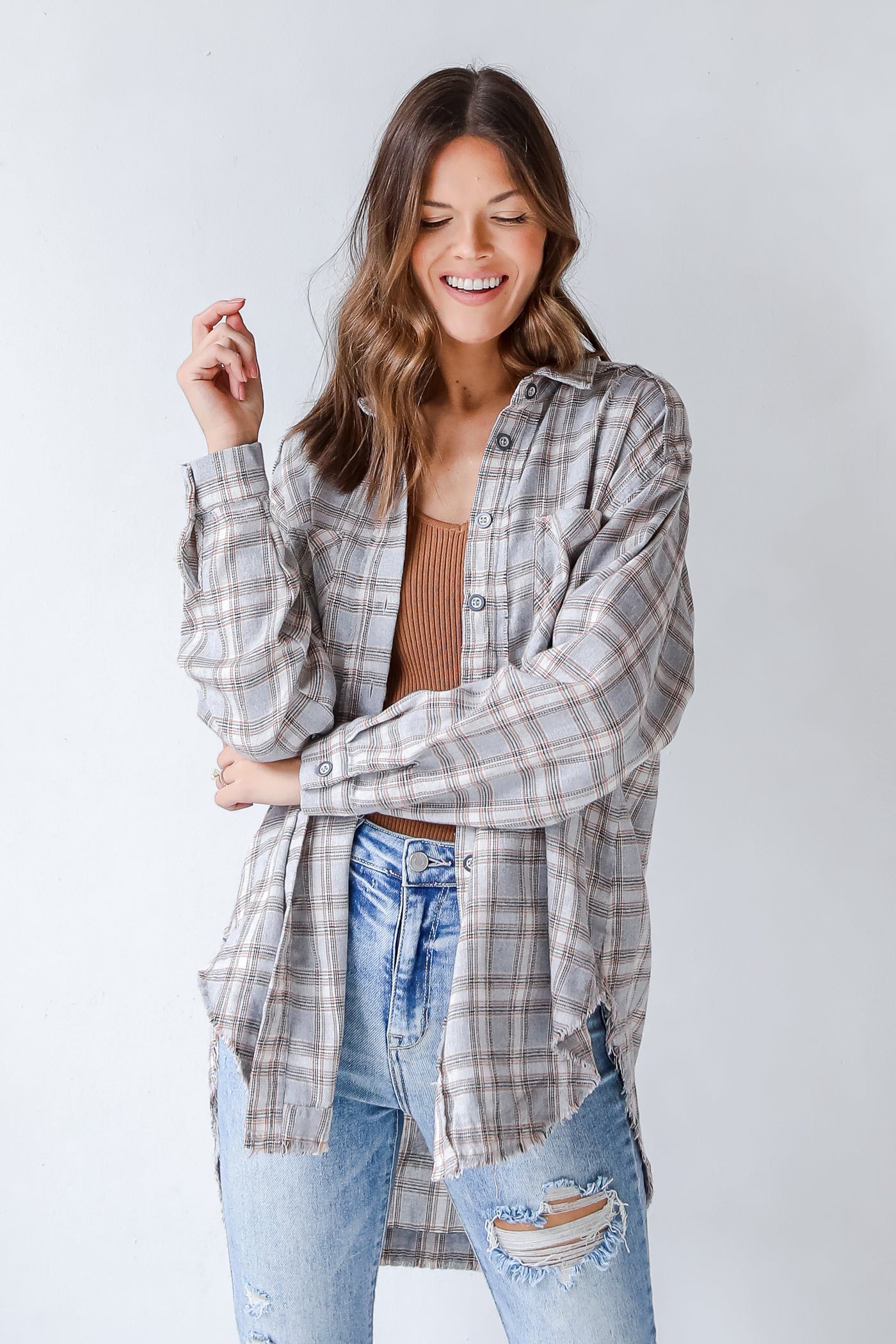 Flannel in grey front view