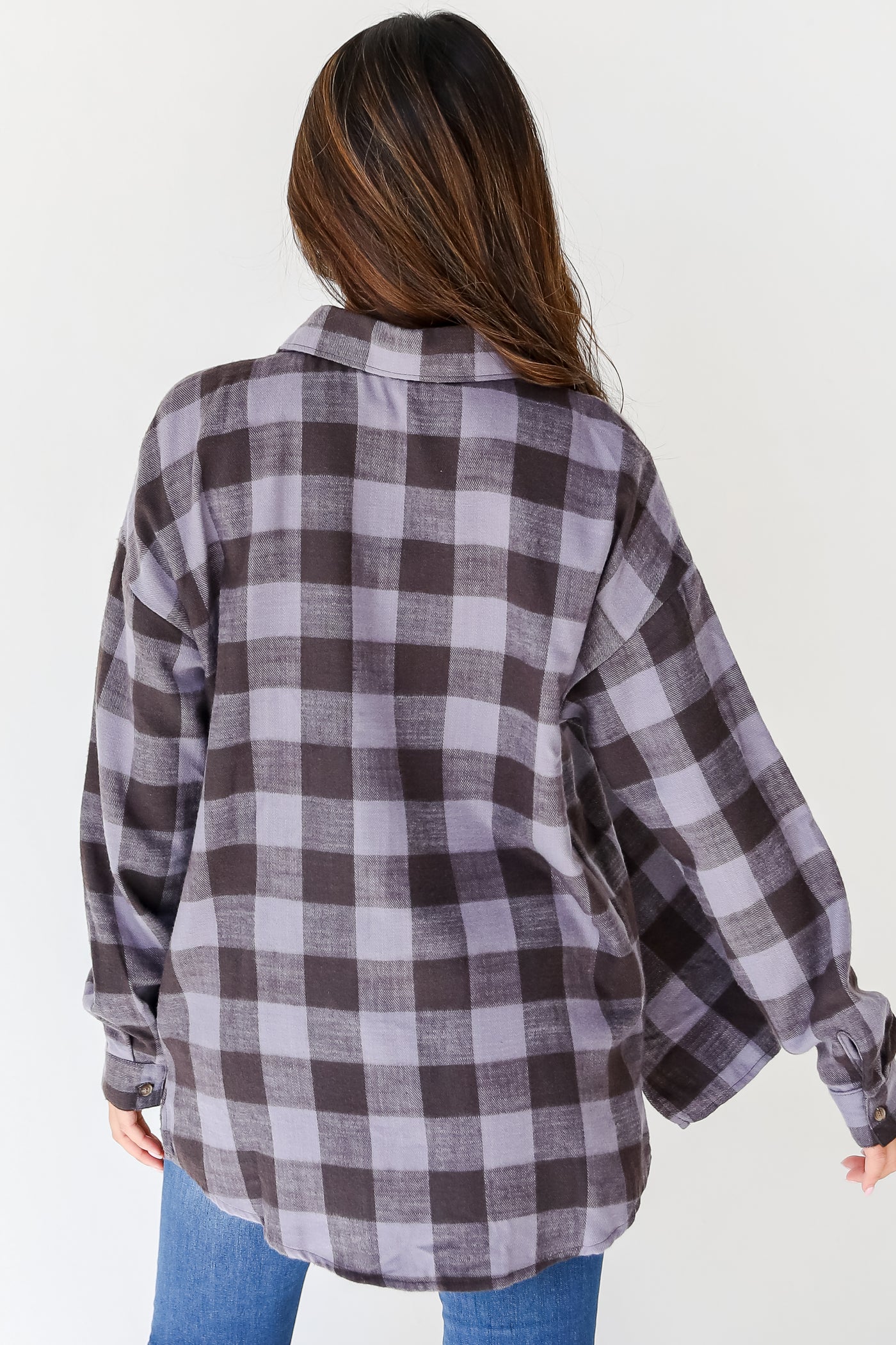 charcoal plaid flannel back view