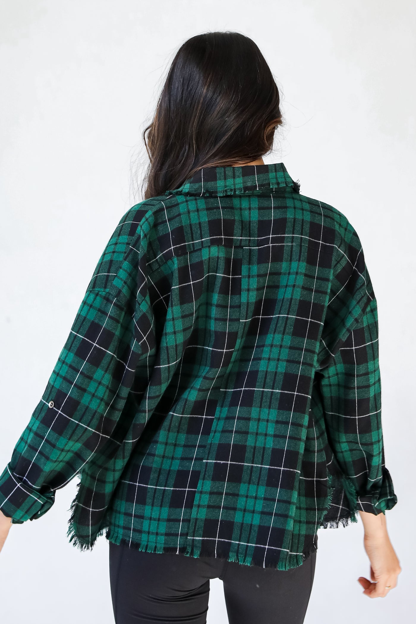 Flannel in hunter green back view