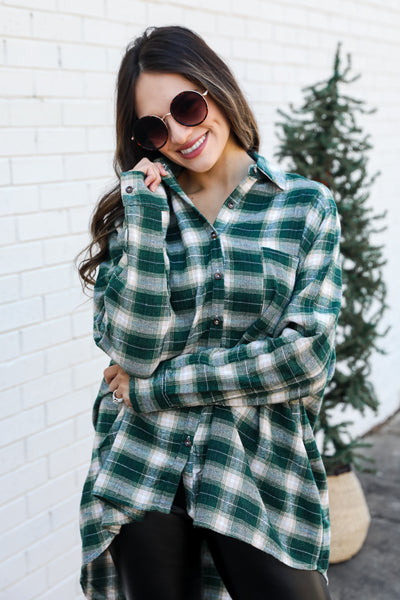 green Plaid Flannel front view