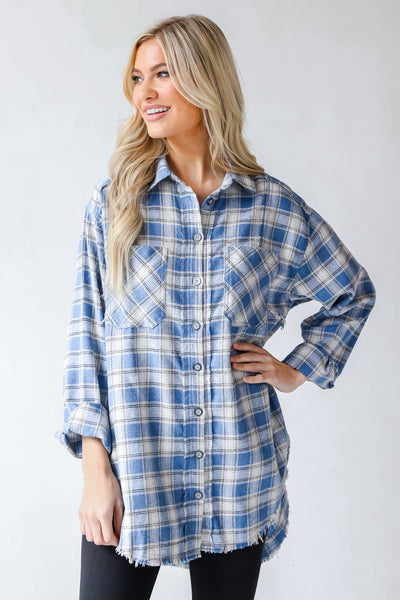 Flannel in blue front view