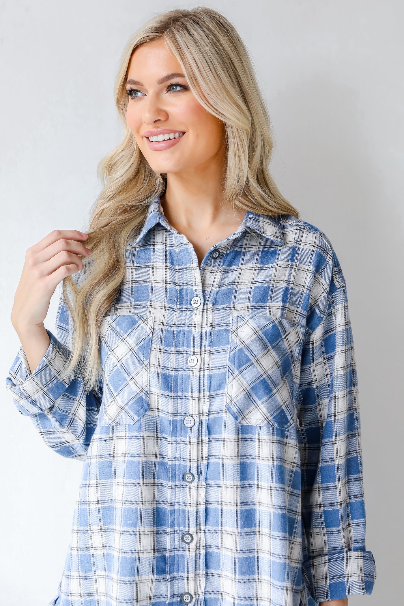 Flannel in blue close up