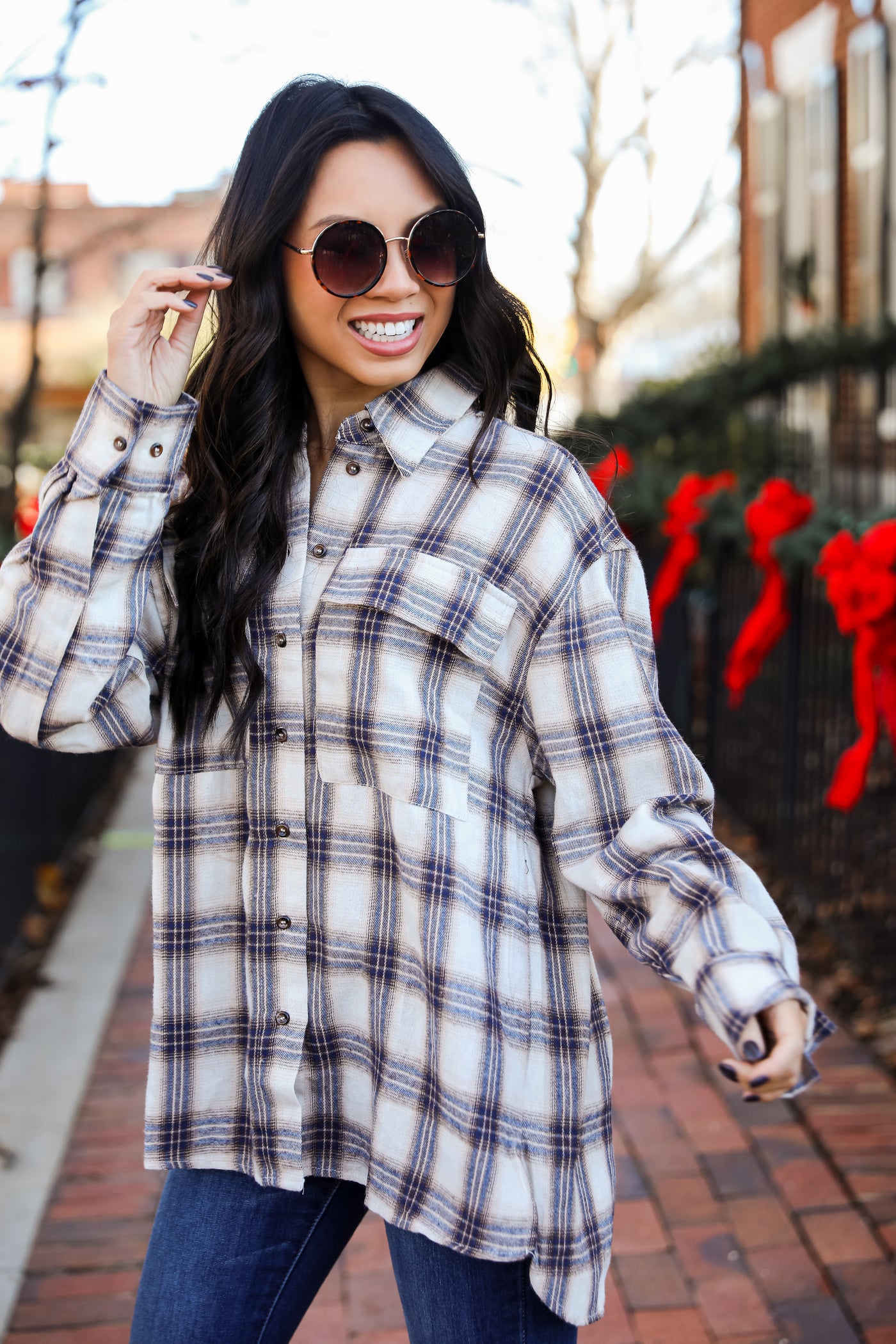 ivory Plaid Flannel side view