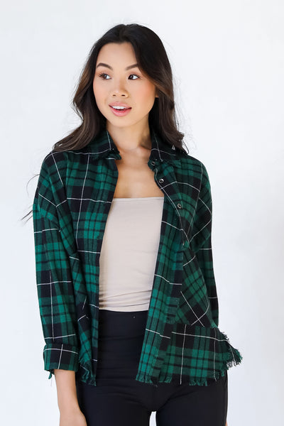 Flannel in hunter green front view