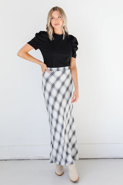 Plaid Maxi Skirt on model