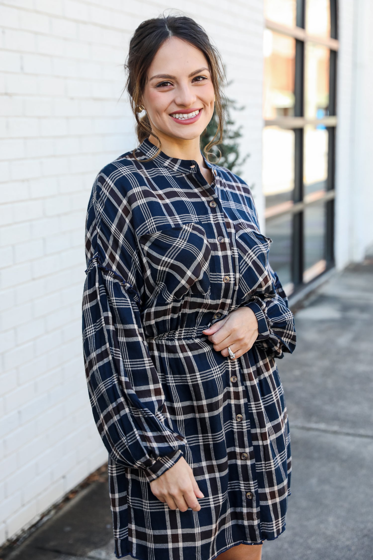 Plaid Flannel Mini Dress on model