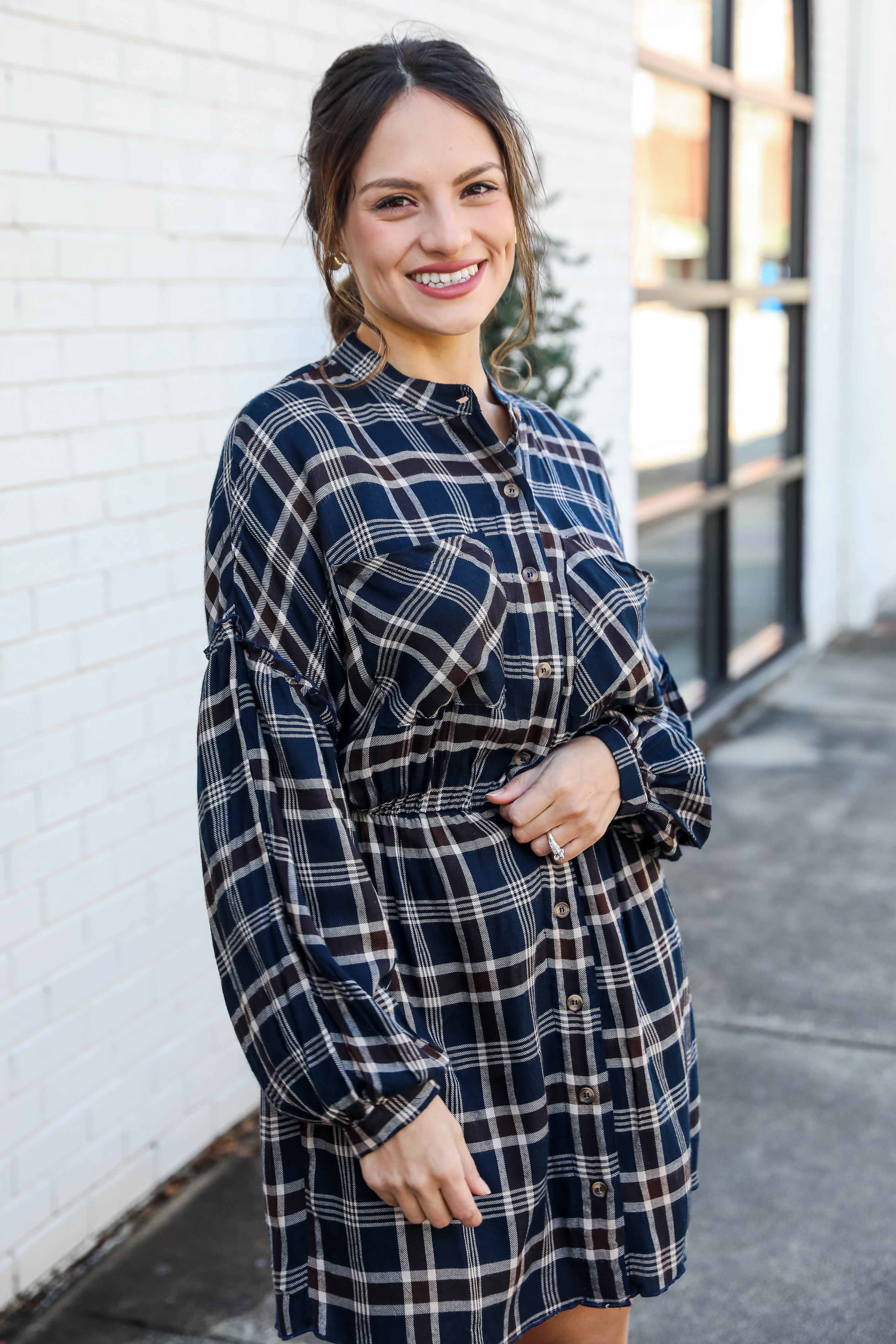 Plaid Flannel Mini Dress on model