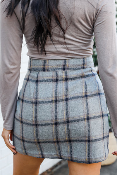 grey Plaid Mini Skirt back view