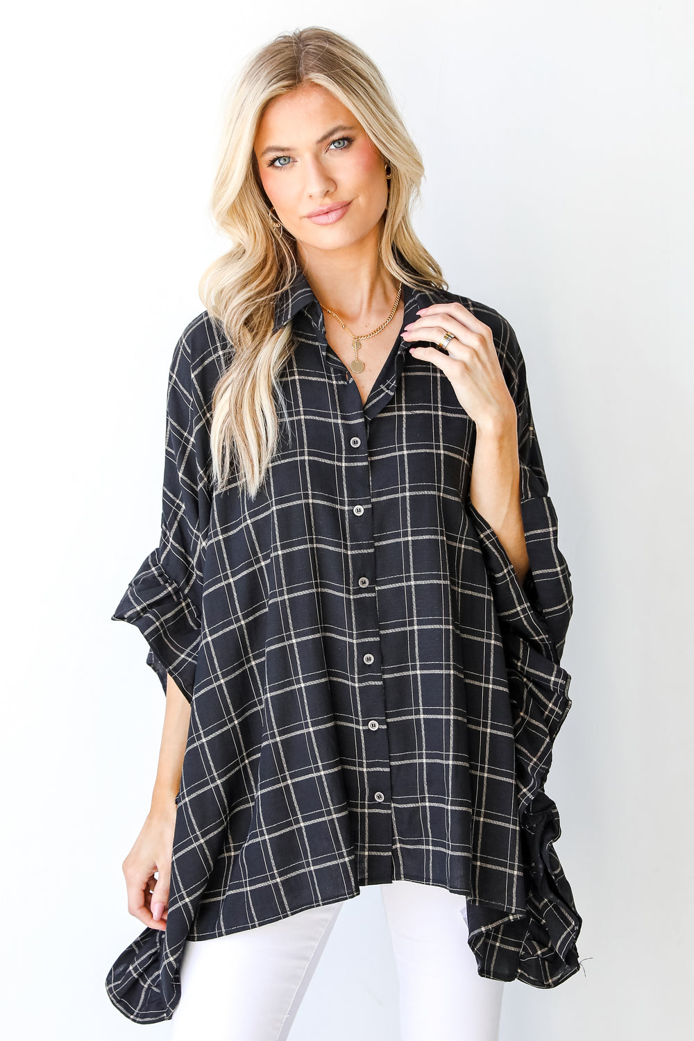 Plaid Oversized Ruffle Blouse from dress up