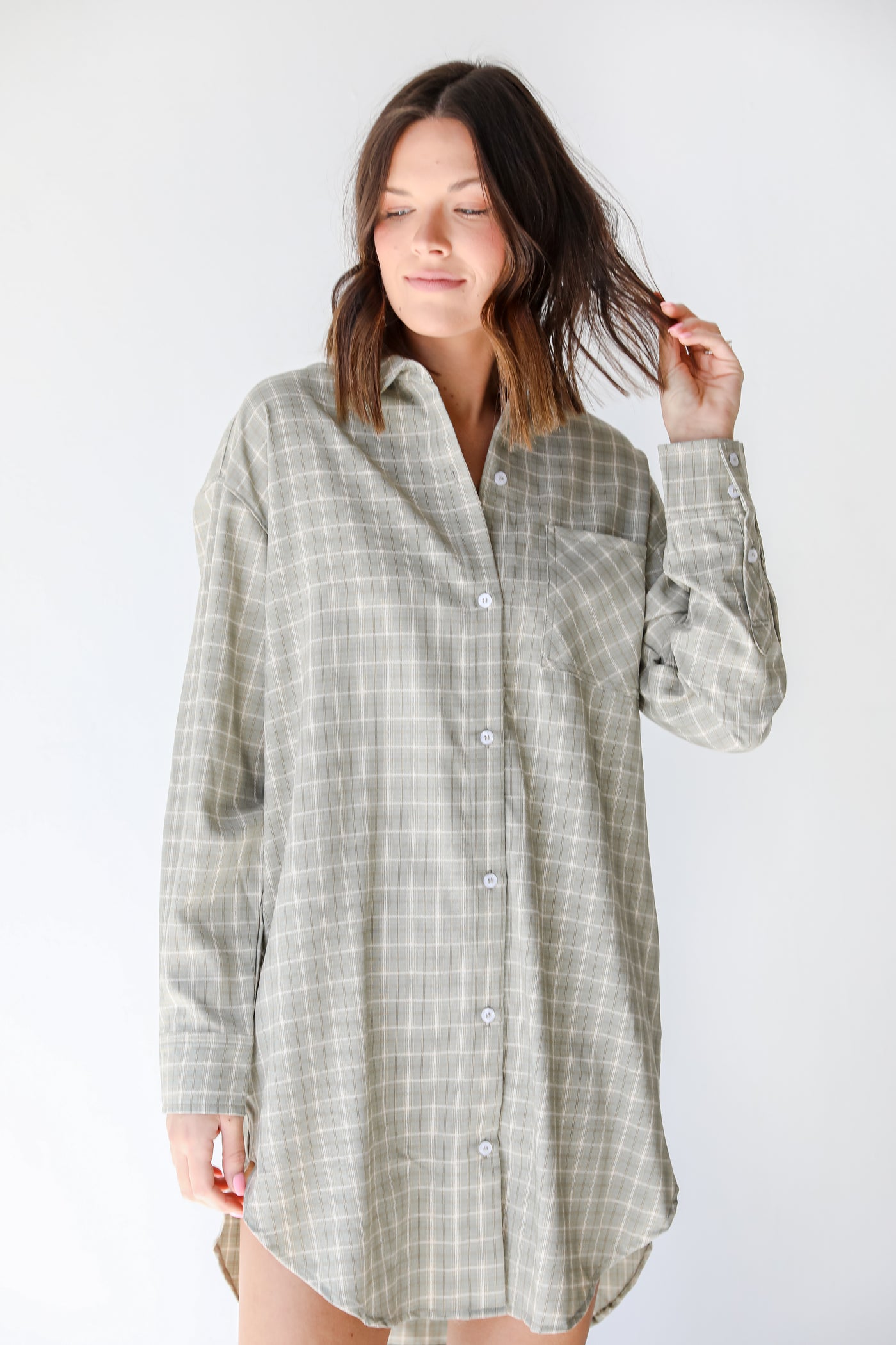 Plaid Tunic in sage on model
