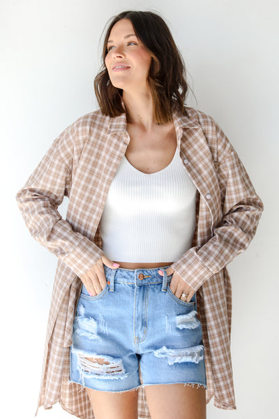 Plaid Tunic in taupe on model