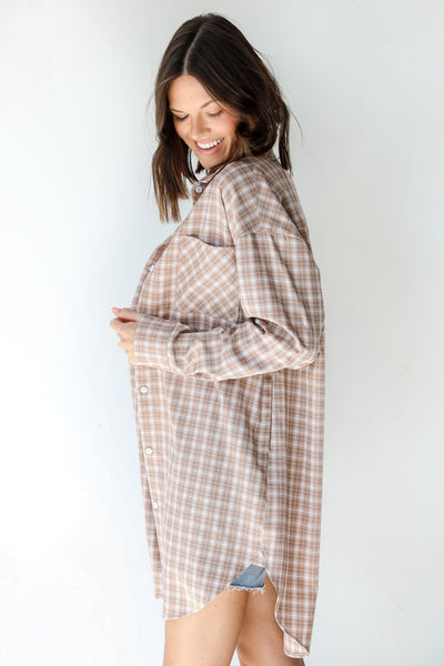 Plaid Tunic in taupe side view