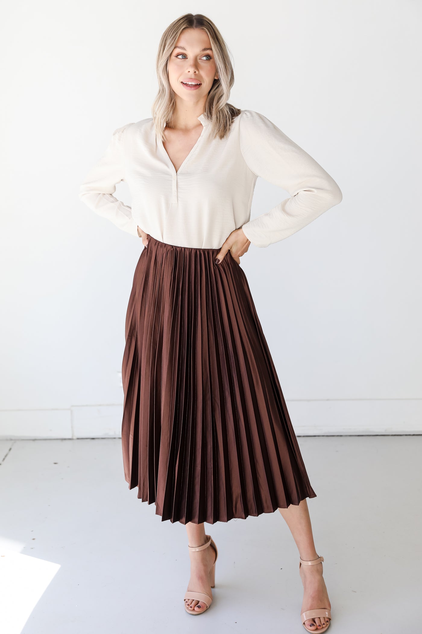 Pleated Midi Skirt on model