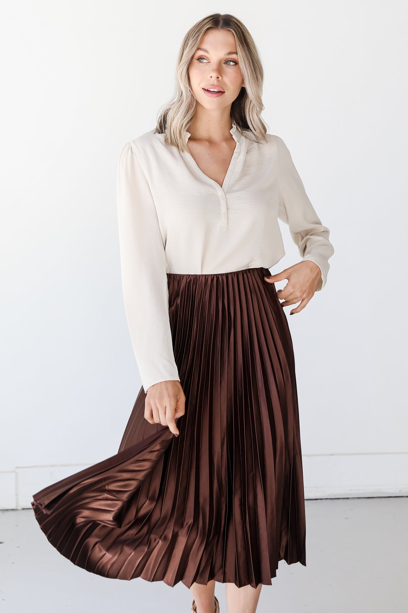 Pleated Midi Skirt front view