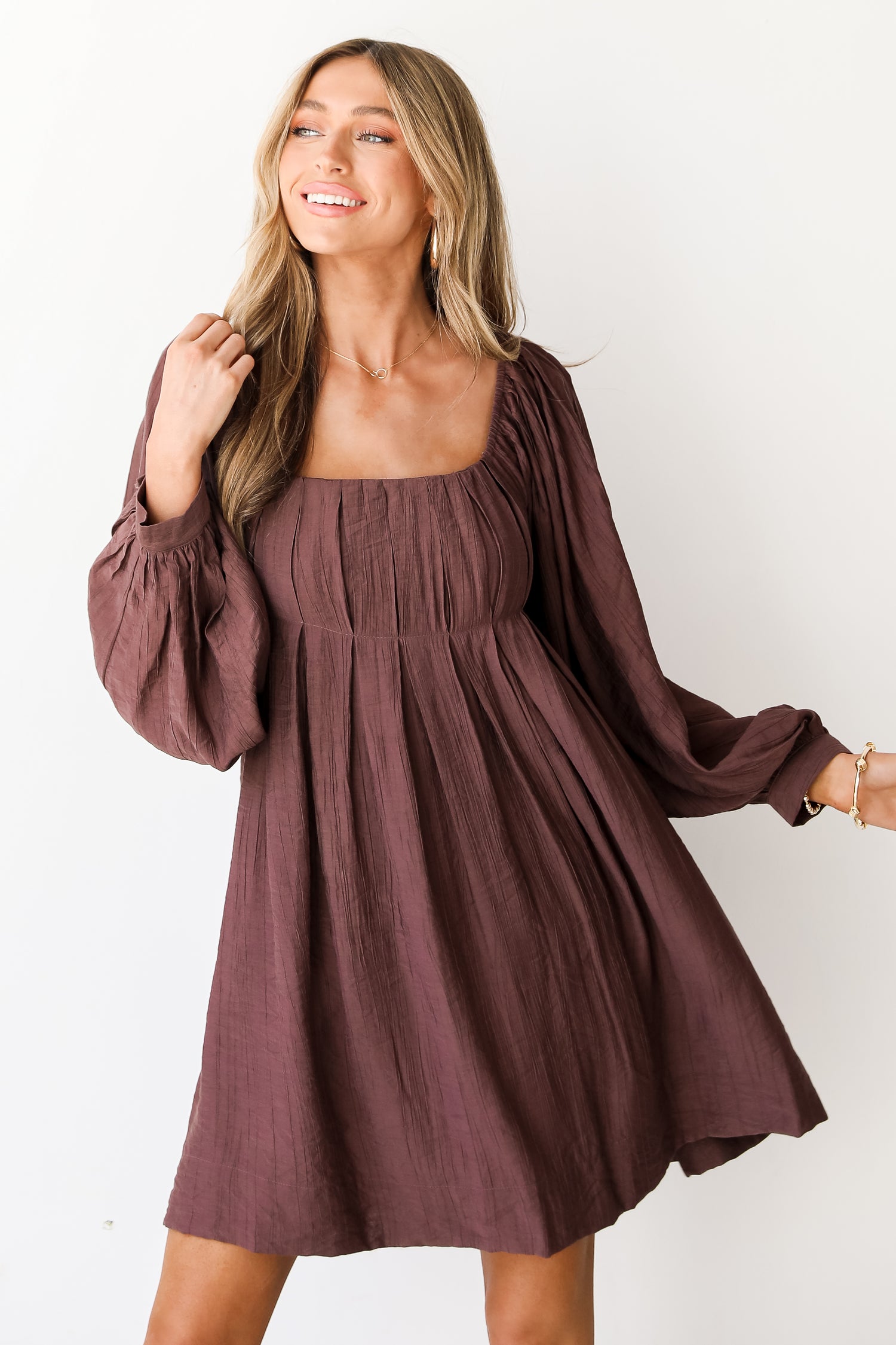 brown Babydoll Mini Dress
