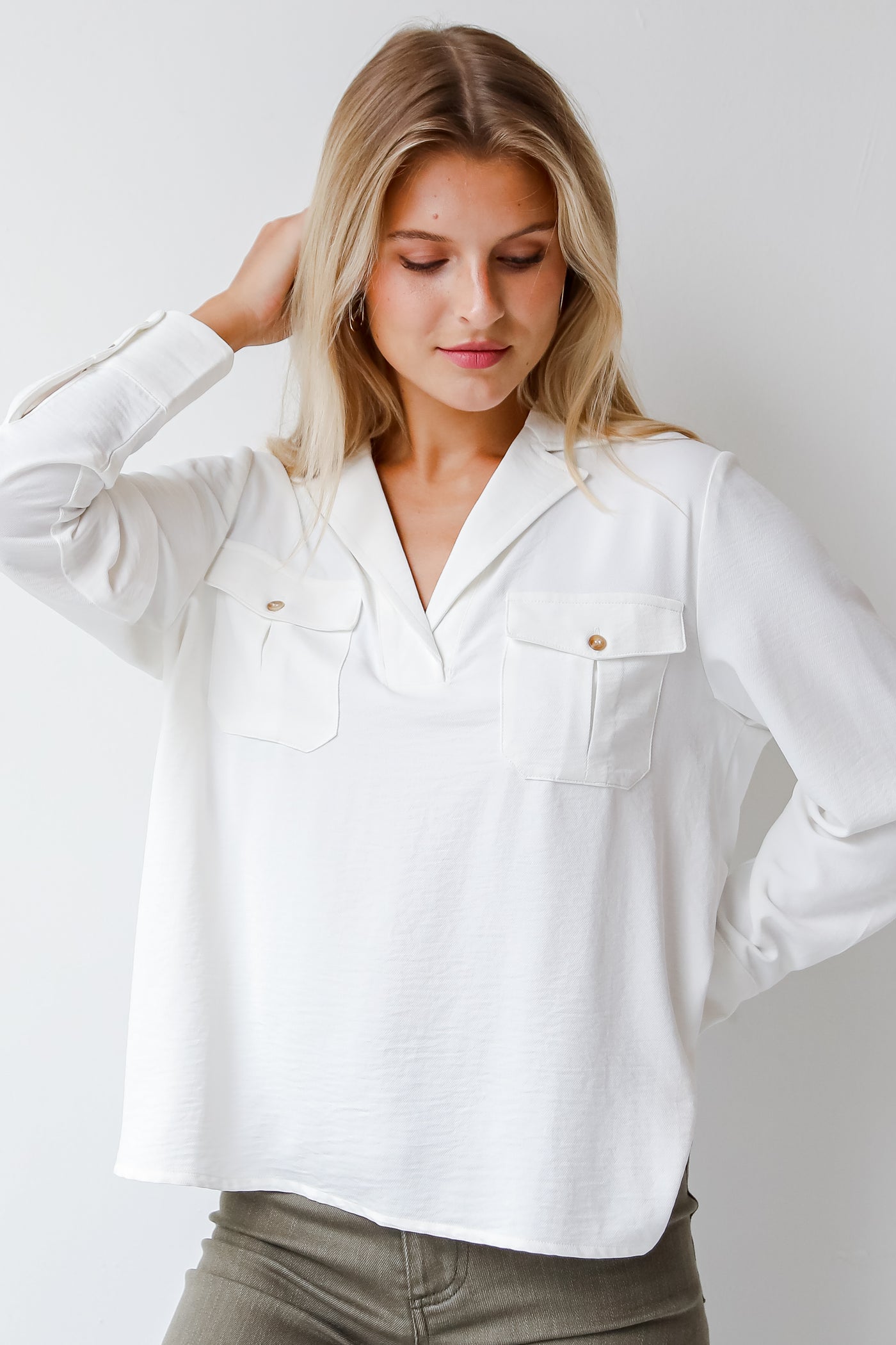 white collared blouse front view