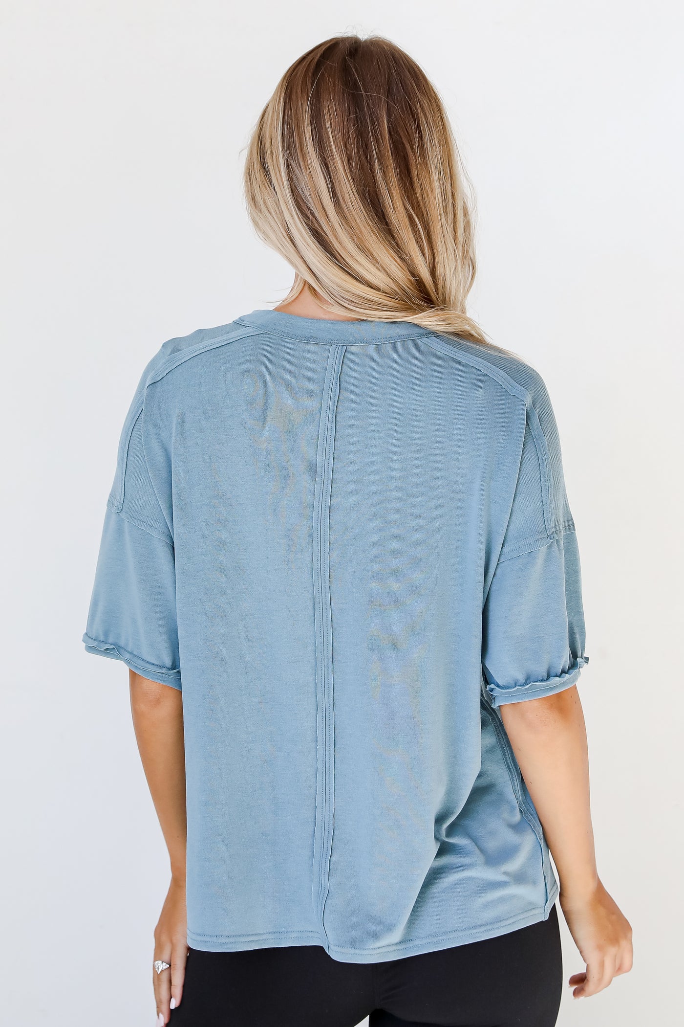 blue Pocket Tee back view