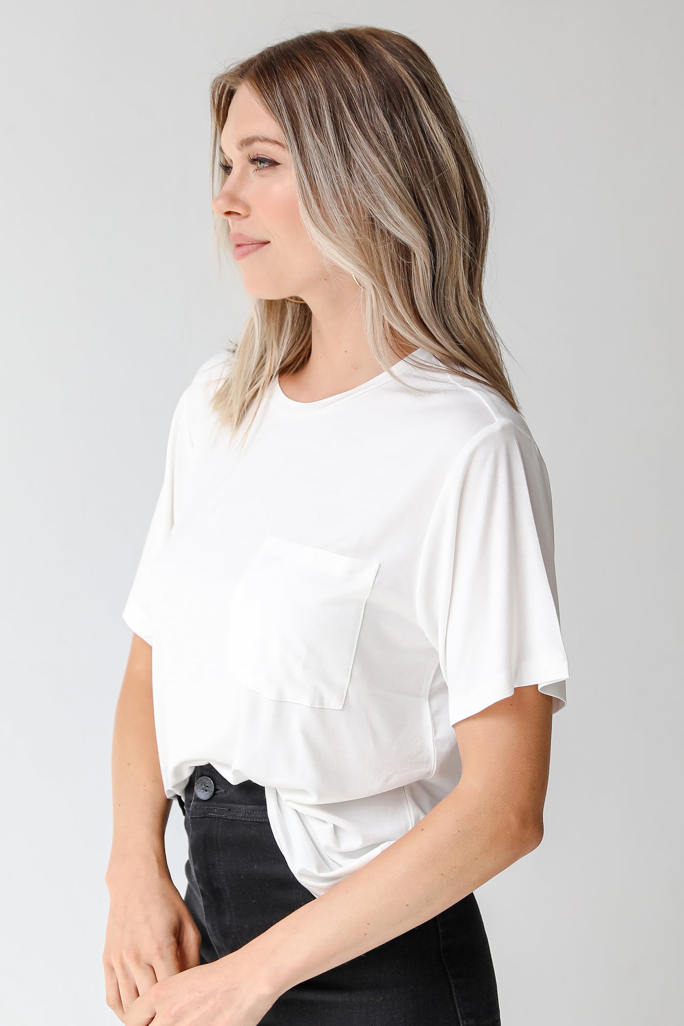 white tee side view